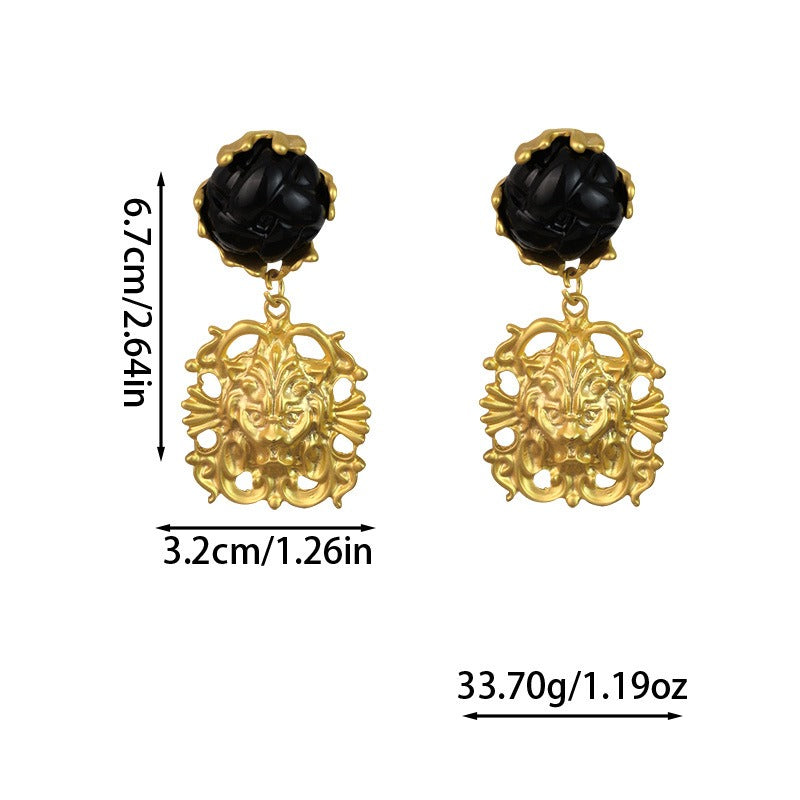 Palace style high-end black flower earrings retro irregular earrings
