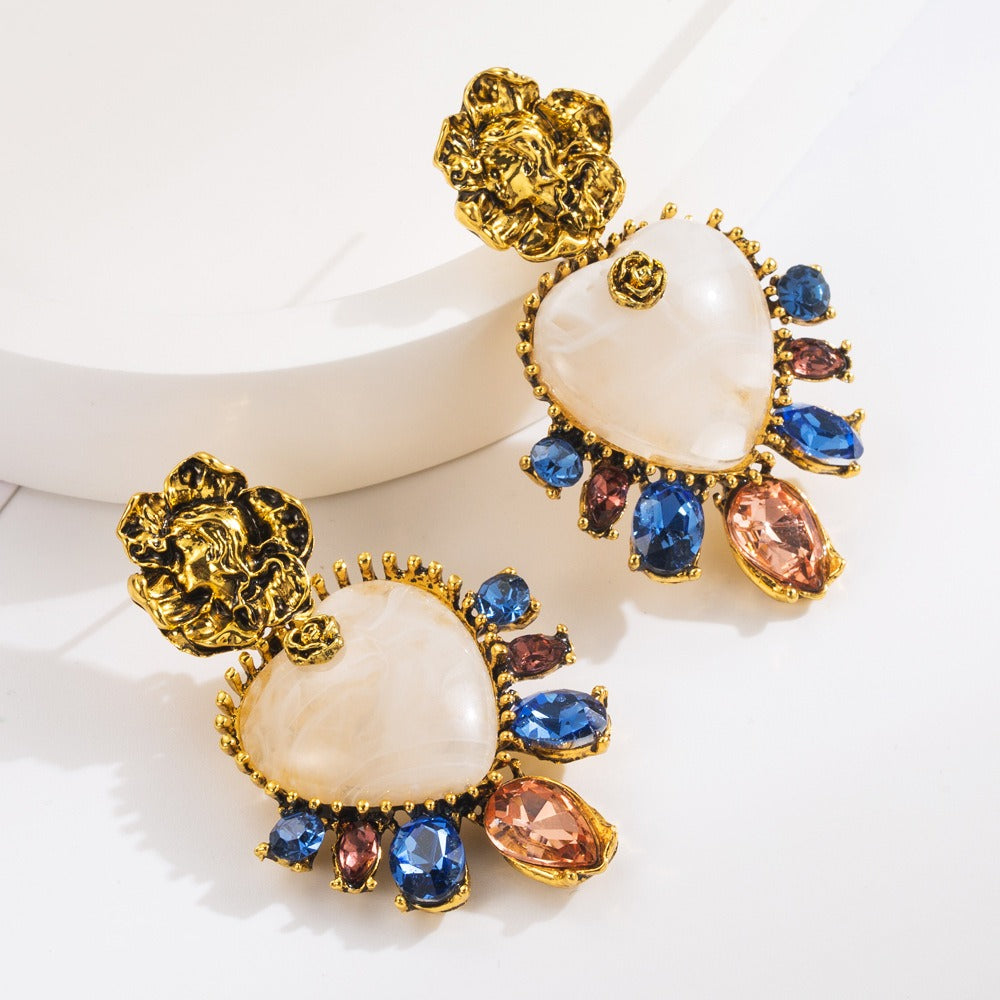 Royal Bloom Heart Resin Earrings