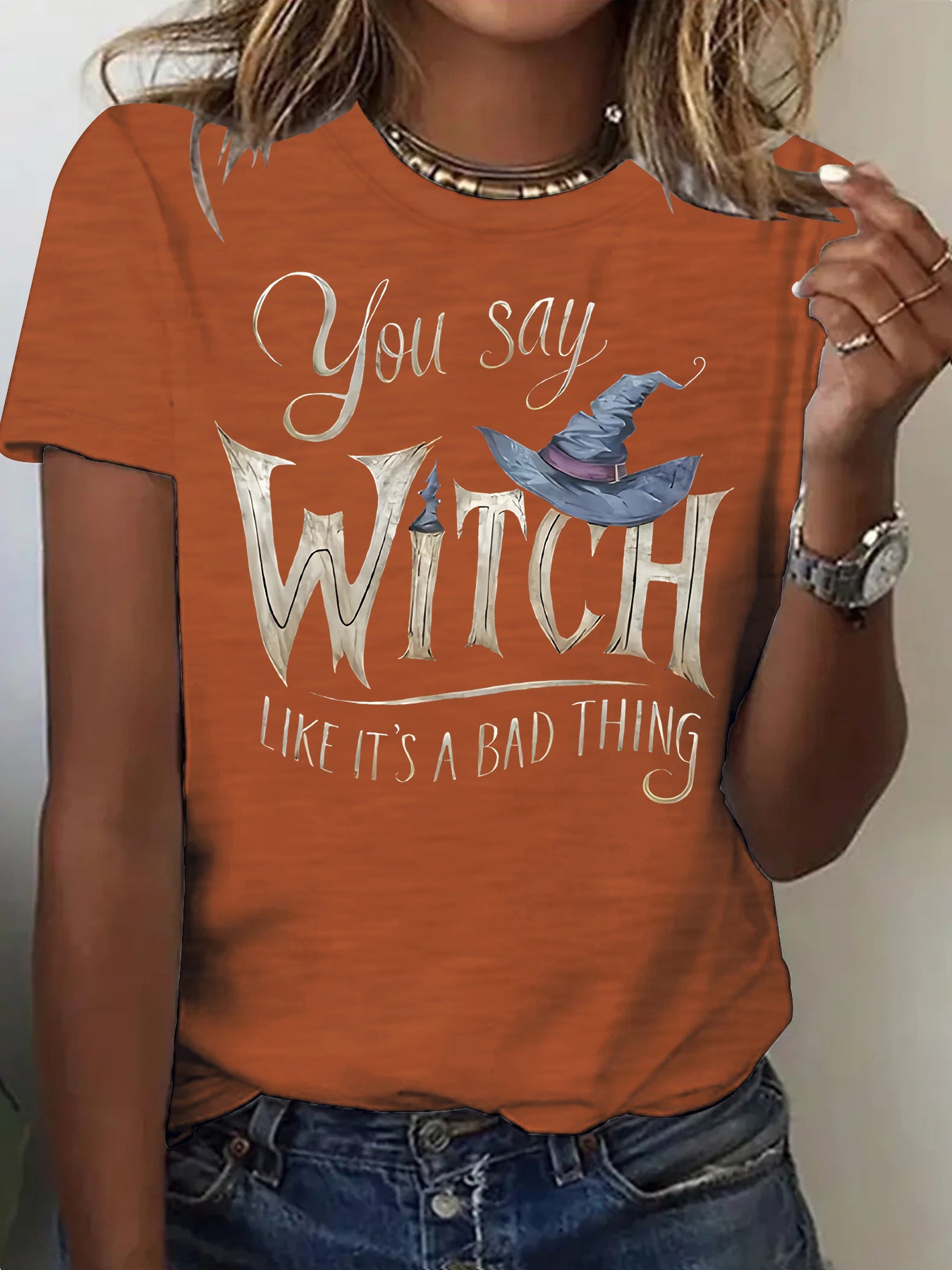 Printed Witch Halloween Short Sleeve Tee
