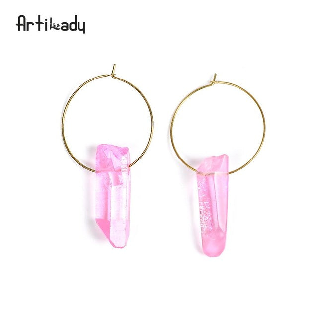 Raw Crystal Square Hoop Earrings – Natural Stone