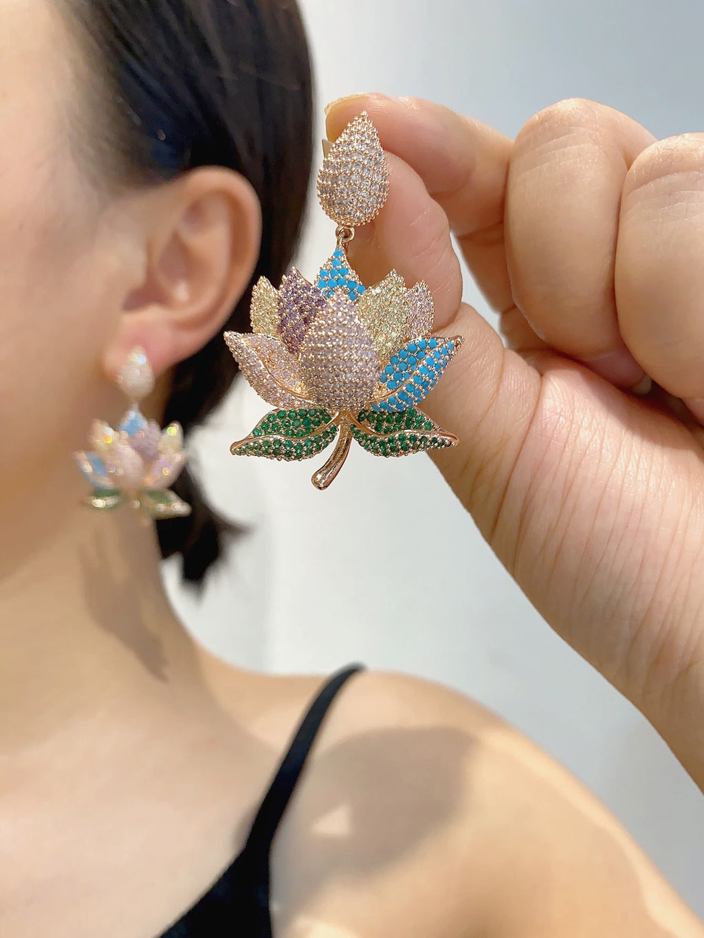 Lotus Flower Diamond Earrings