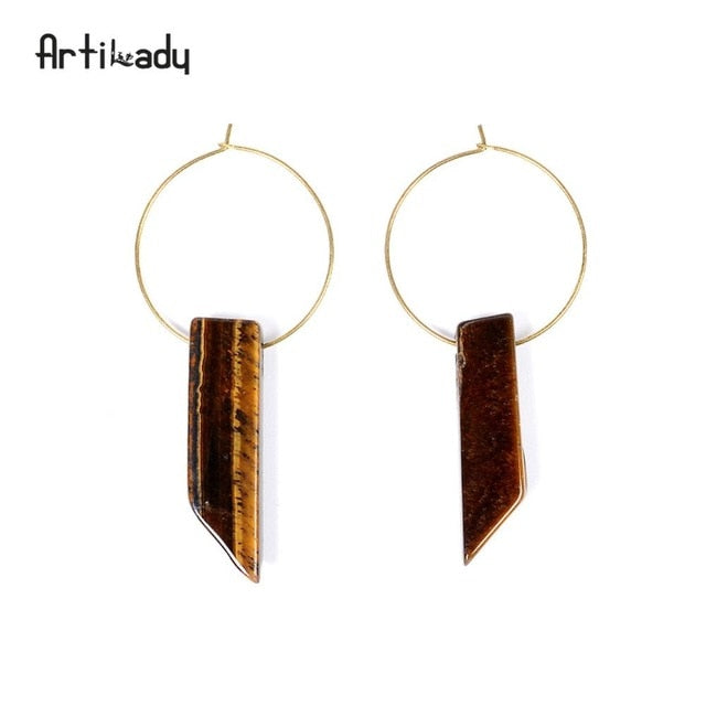 Raw Crystal Square Hoop Earrings – Natural Stone