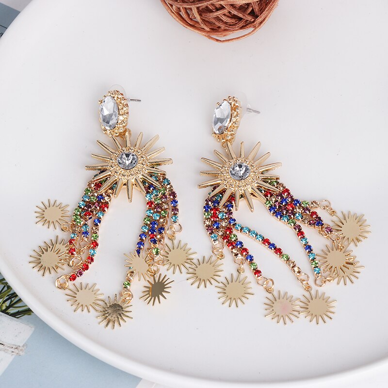Vintage Ethnic Crystal Tassel Drop Earrings | Star & Claw Chain Statement Jewelry | 4 Styles