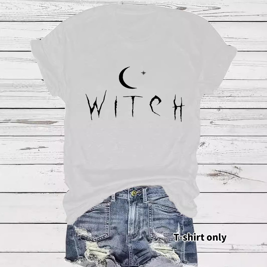 Witch Pattern Round Neck Short Sleeve Tee