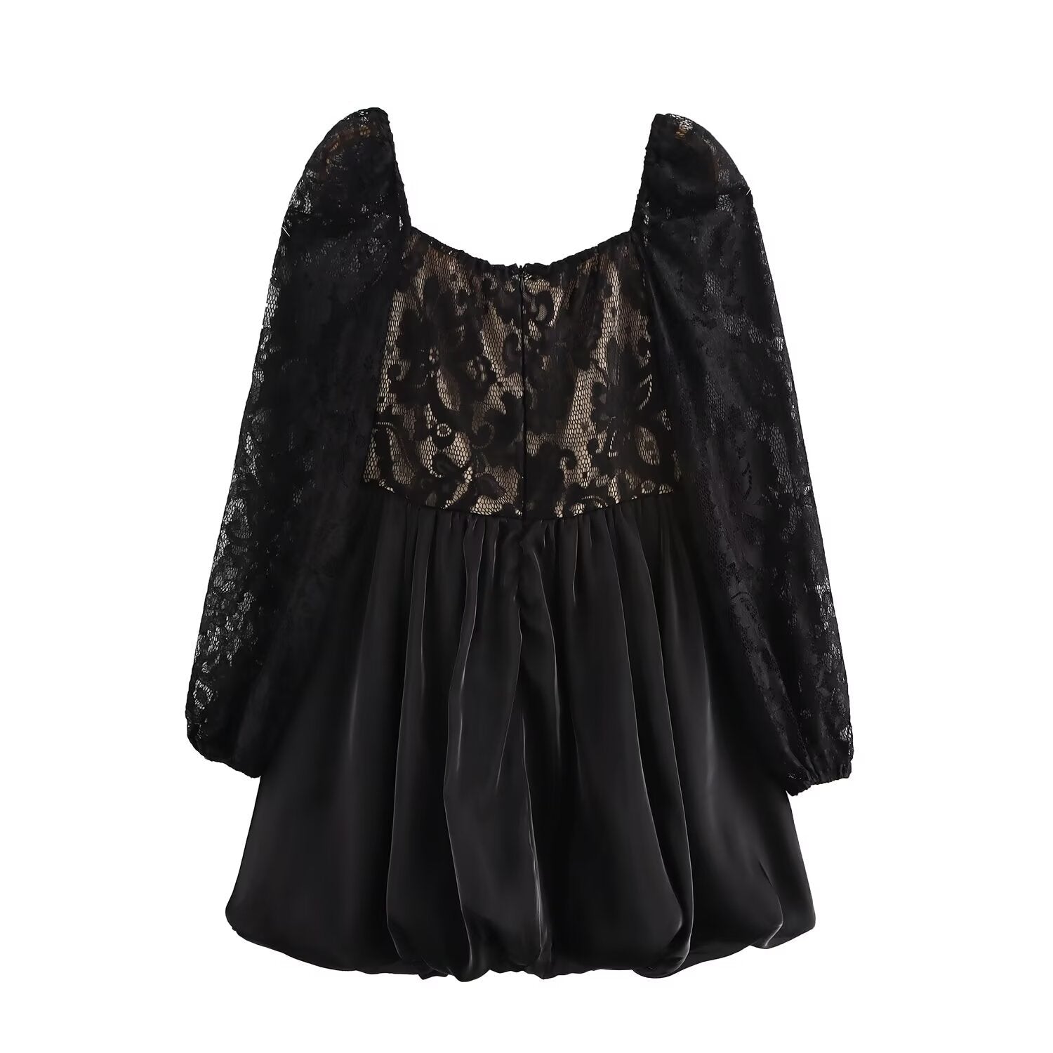 🖤 Midnight Lace Bubble Sleeve Mini Dress