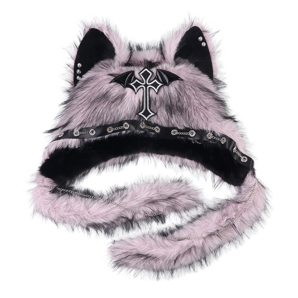 Gothic Cat Ear Fleece Beanie – Dark Aesthetic Winter Hat