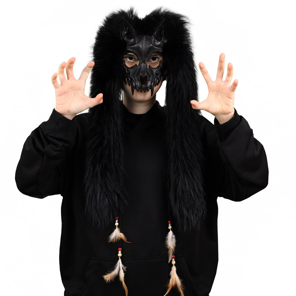 Faux Fur Fox & Werewolf Mask | Viking Animal Headwear | Halloween Cosplay | 6 Colors
