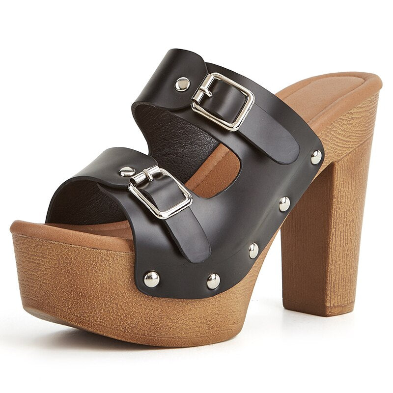 Rivet Punk Gothic Platform Heels – Buckle Sandal Pumps