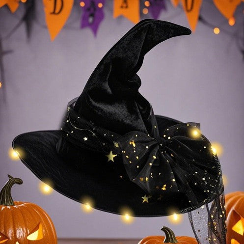 Light-Up Black Velvet Witch Hat