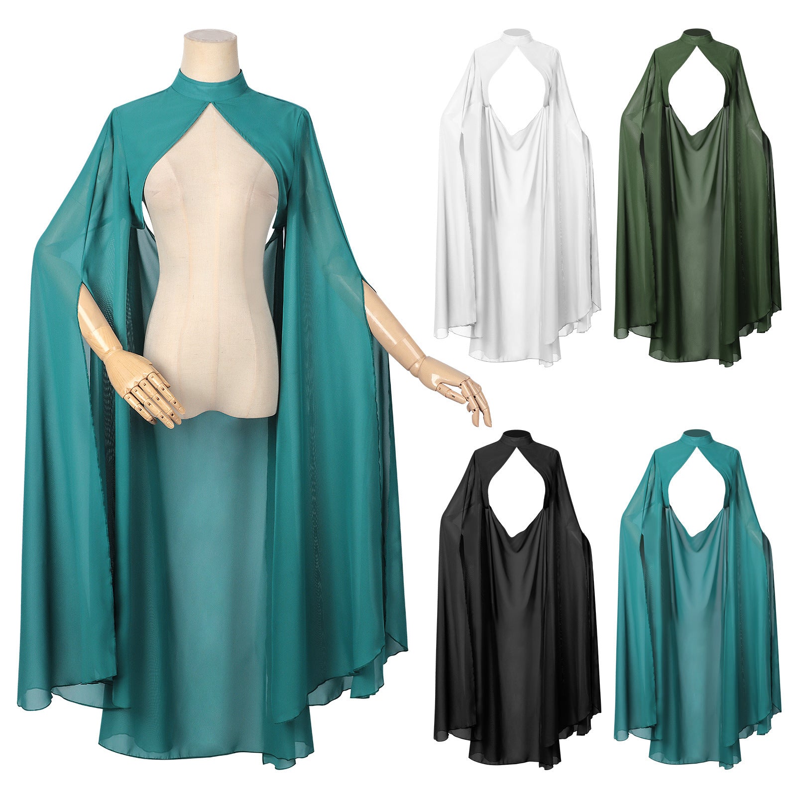 Gothic Chiffon Cape Wedding Shawl Long Wrap Multi-color Party Cloak for Women