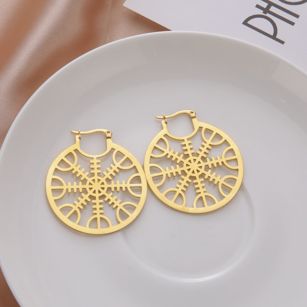 Gothic Compass & Pentagram Drop Earrings | Stainless Steel Occult Jewelry
