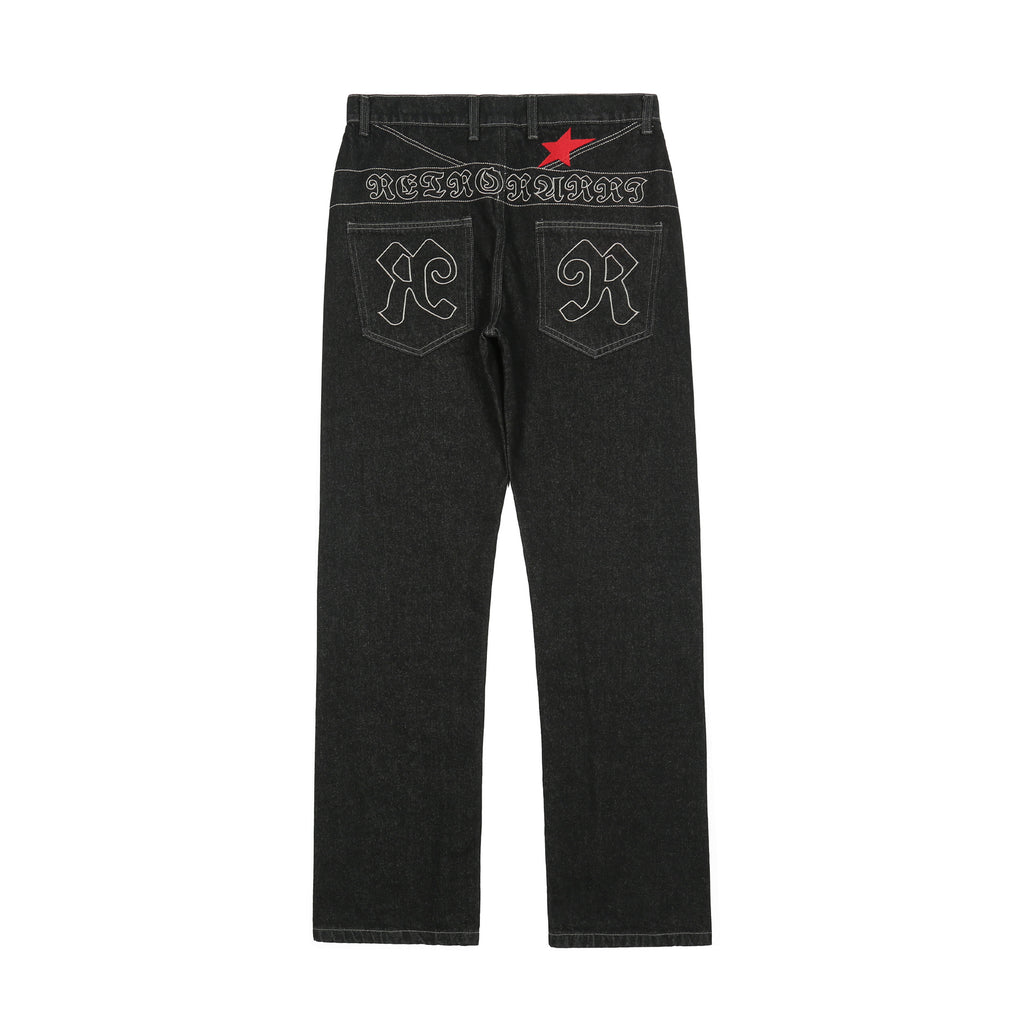 🕱️ Dark Gothic Embroidered Street Jeans