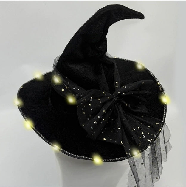 Light-Up Black Velvet Witch Hat