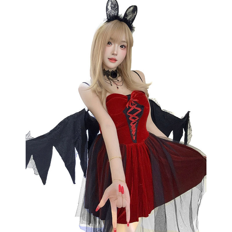 Dark Angel Vampire Demon Cosplay Dress | Gothic Halloween Costume with Tail