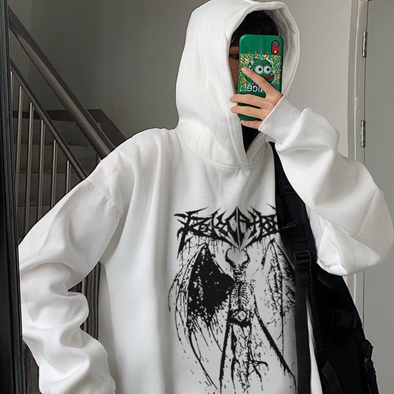 Dark Gothic Oversized Hoodie | Hip-Hop Pullover Sweatshirt