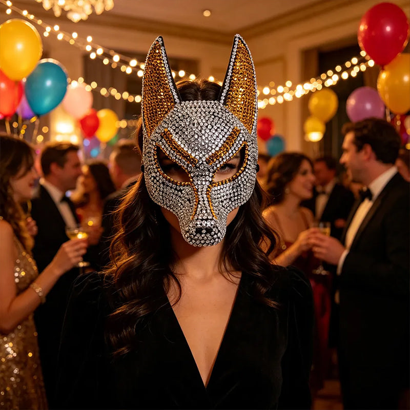 Rhinestone Anubis Full-Face Mask