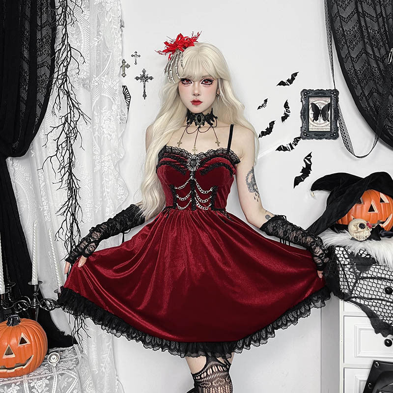 Gothic Chain Lace A-Line Mini Dress