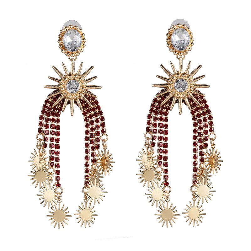 Vintage Ethnic Crystal Tassel Drop Earrings | Star & Claw Chain Statement Jewelry | 4 Styles