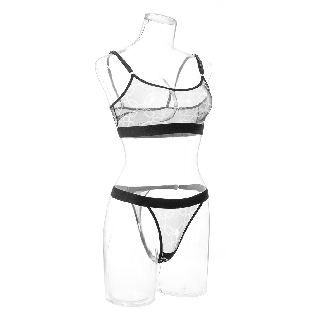Mesh Printed Lace Bra Set