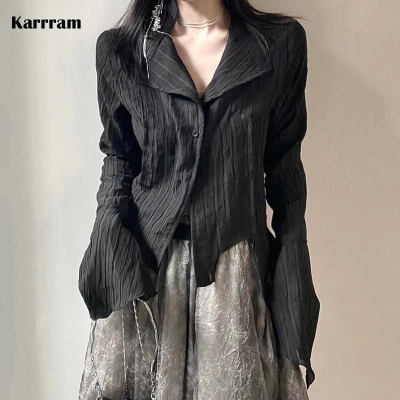 Gothic Irregular Black Blouse – Yamamoto Dark Aesthetic