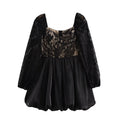 🖤 Midnight Lace Bubble Sleeve Mini Dress