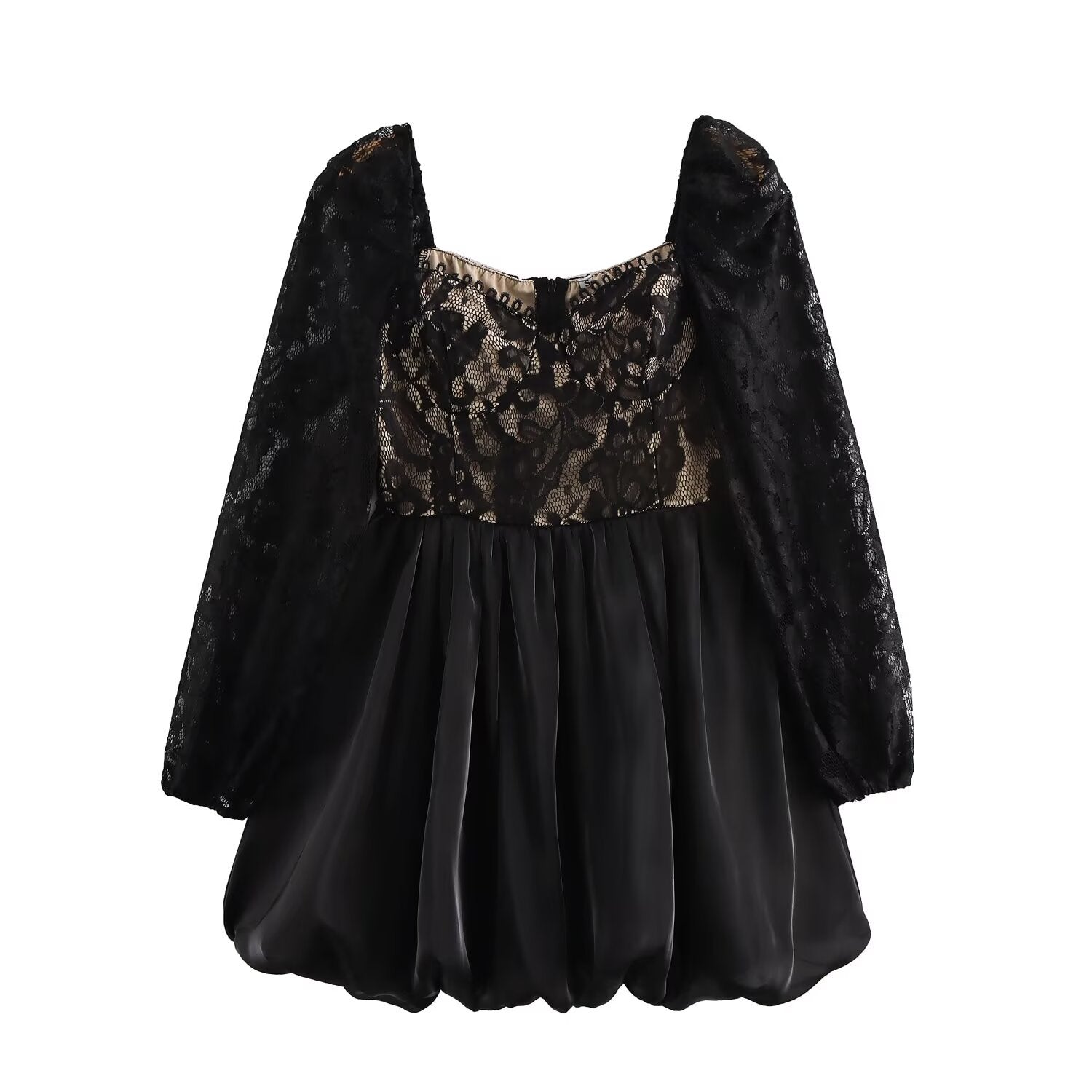 🖤 Midnight Lace Bubble Sleeve Mini Dress