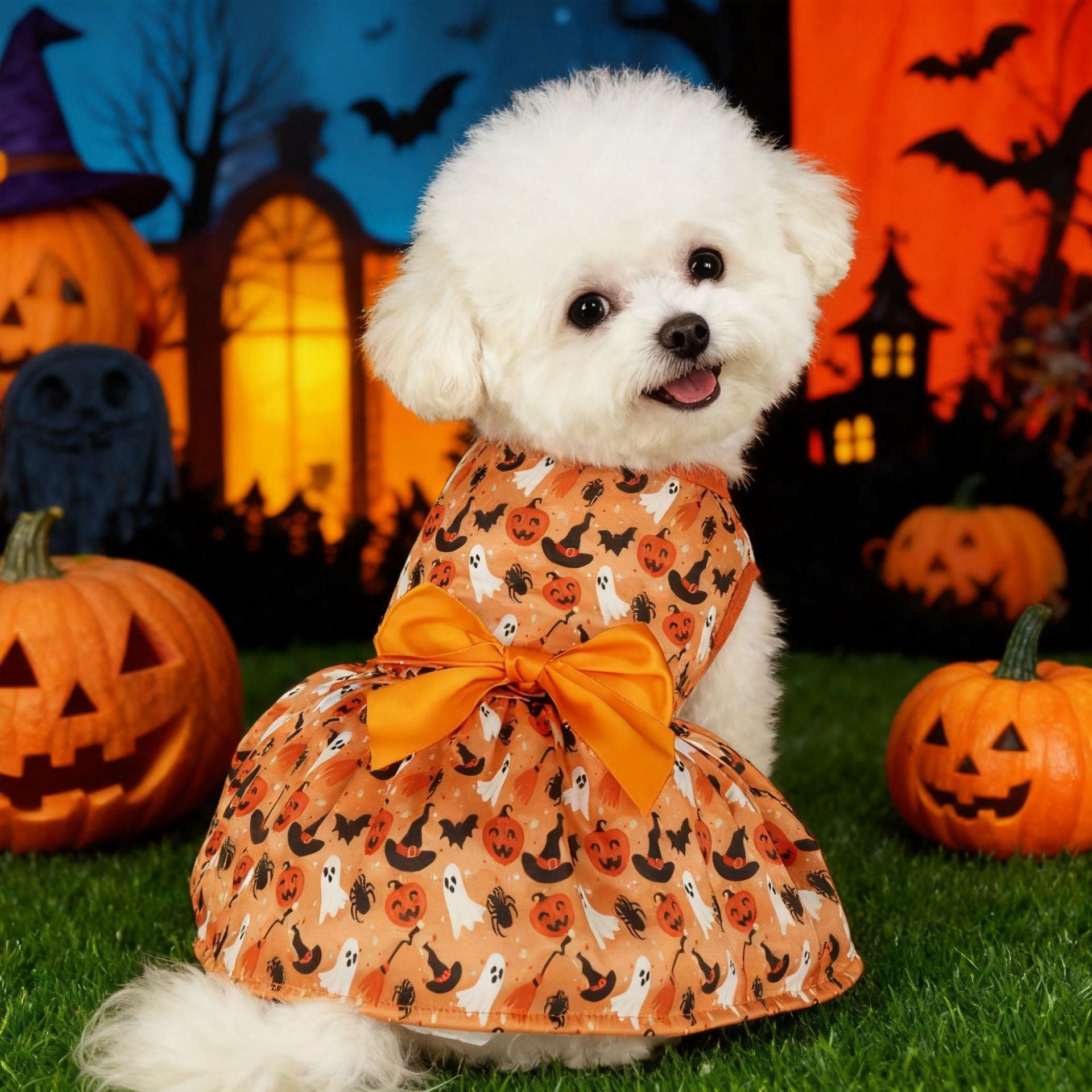 Halloween Dog Costume | Pumpkin & Bat Design Pet Outfit