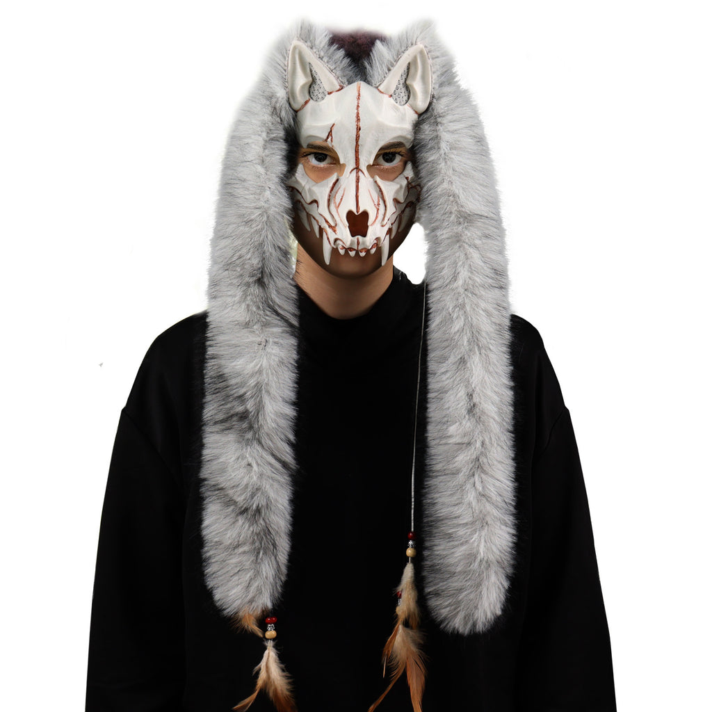 Faux Fur Fox & Werewolf Mask | Viking Animal Headwear | Halloween Cosplay | 6 Colors
