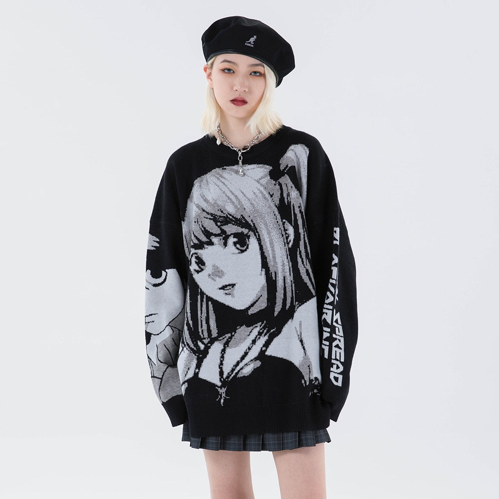 Harajuku Gothic Knit Oversized Sweater – Kawaii Cartoon