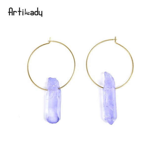 Raw Crystal Square Hoop Earrings – Natural Stone
