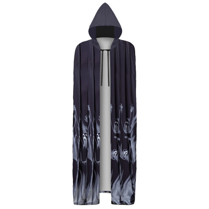 Skull Print Halter Neck Gothic Bride Dress with Veil | Halloween Costume | Black | S–XL