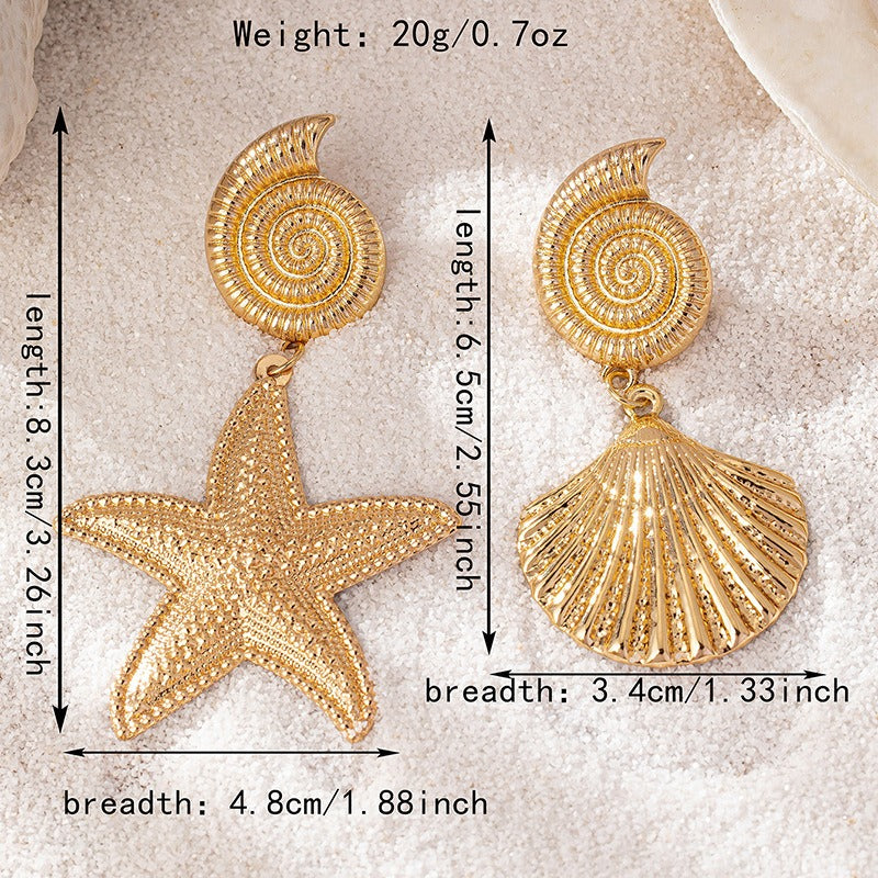 Gold Starfish & Shell Statement Earrings