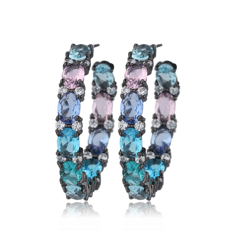 Colorblock Zircon Hoop Earrings