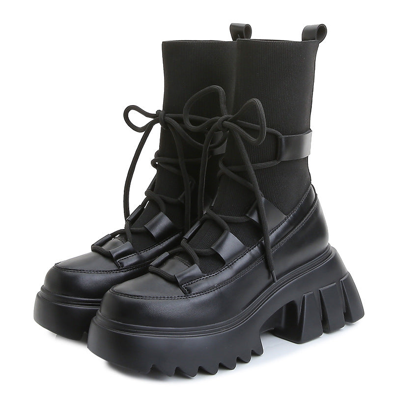 Gothic Platform Sock Boots – Cross-Tied Stretch