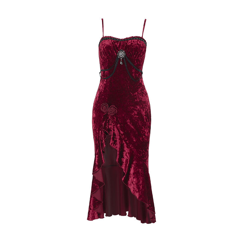 Gothic Ruffled Lace Bodycon Maxi Dress