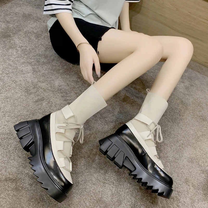 Gothic Platform Sock Boots – Cross-Tied Stretch