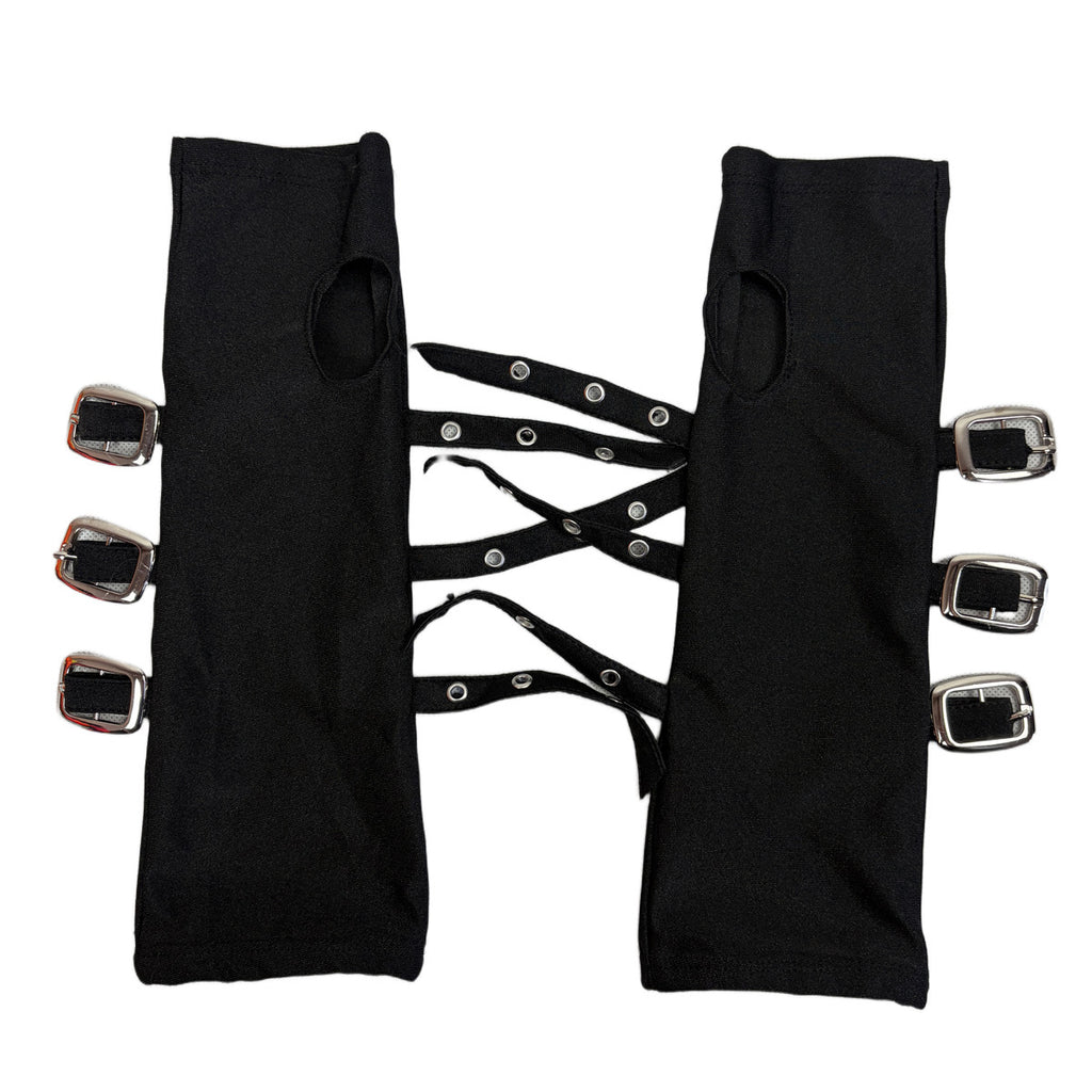 Punk Gothic Fingerless Gloves | Metal Buckle Arm Sleeves | Dark Cosplay & Sun Protection