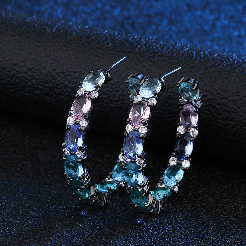 Colorblock Zircon Hoop Earrings