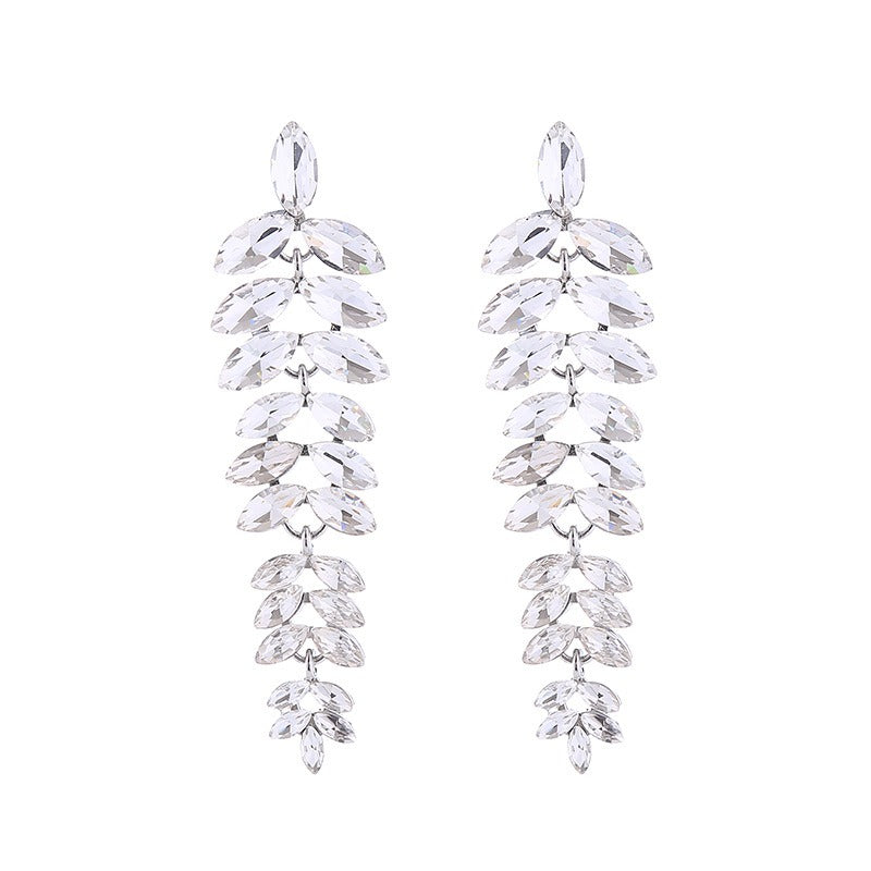 Diamond Leaf Flower Earrings