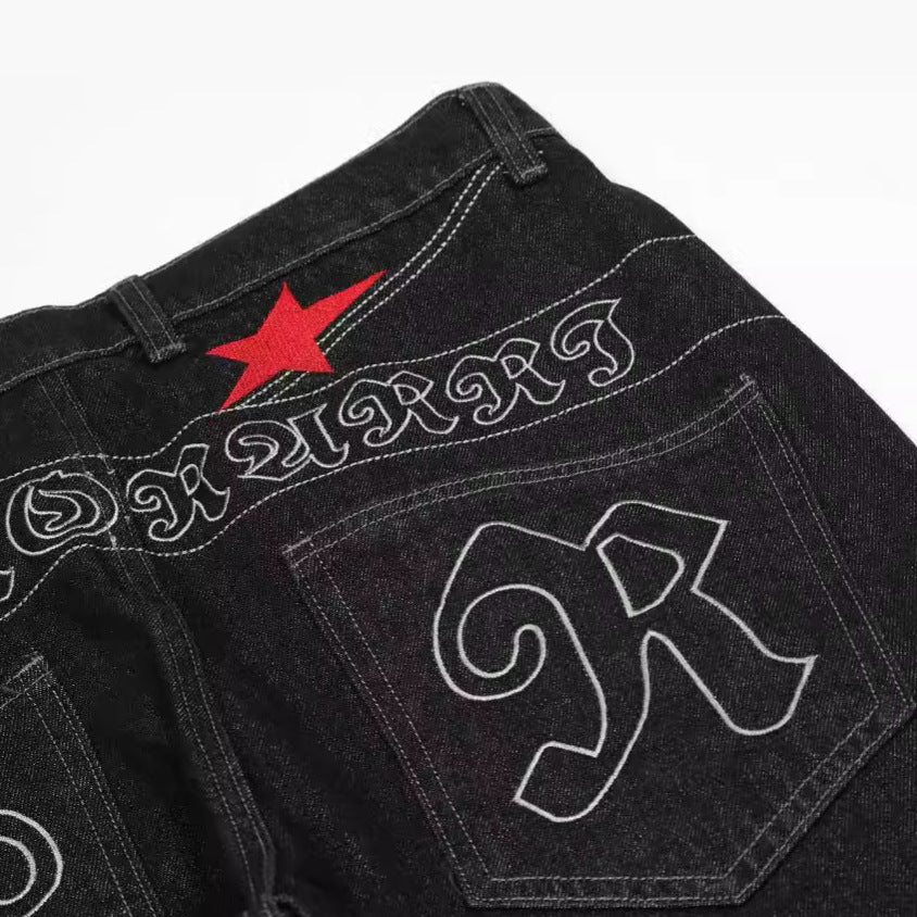 🕱️ Dark Gothic Embroidered Street Jeans