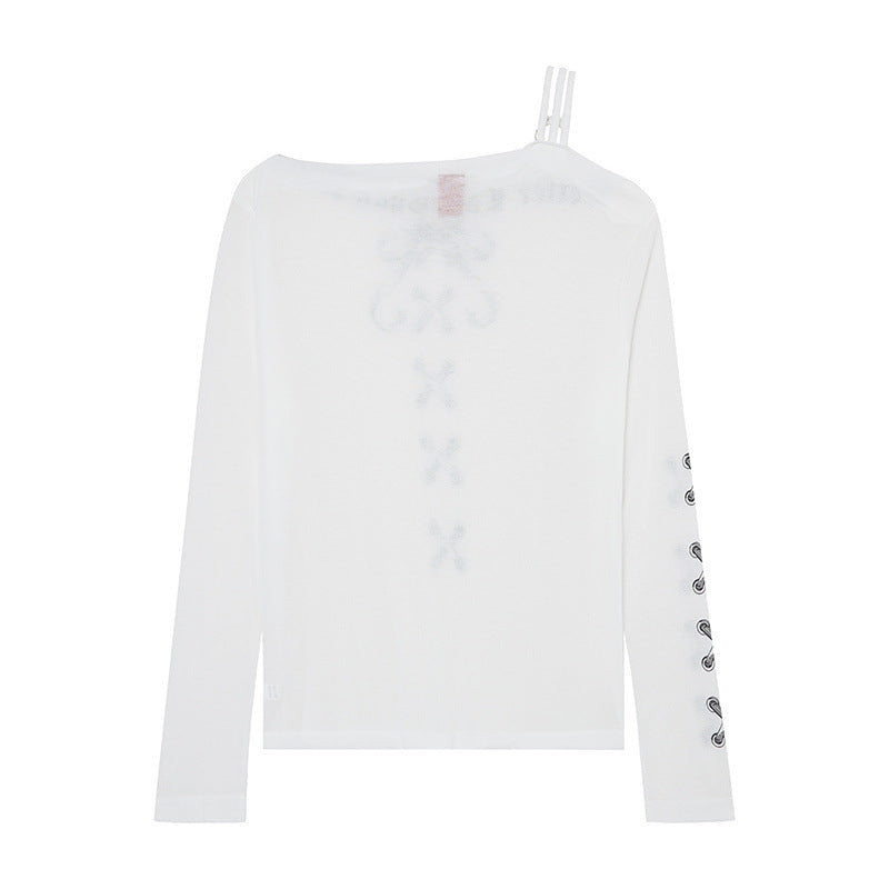 Long Sleeve T-Shirt for Women Gothic Letter Print Slim Fit Bodycon Chic Top