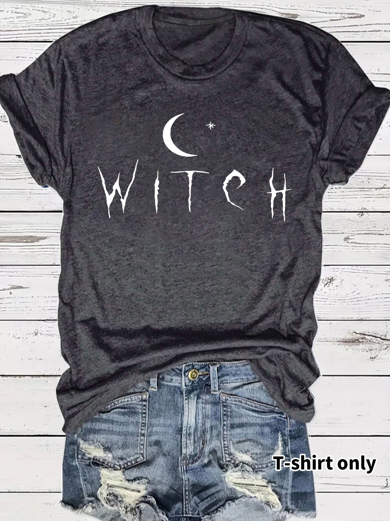 Witch Pattern Round Neck Short Sleeve Tee