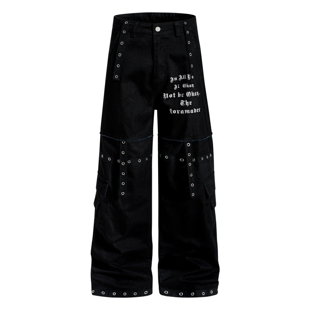 Gothic Letter Wide-Leg Floor Pants