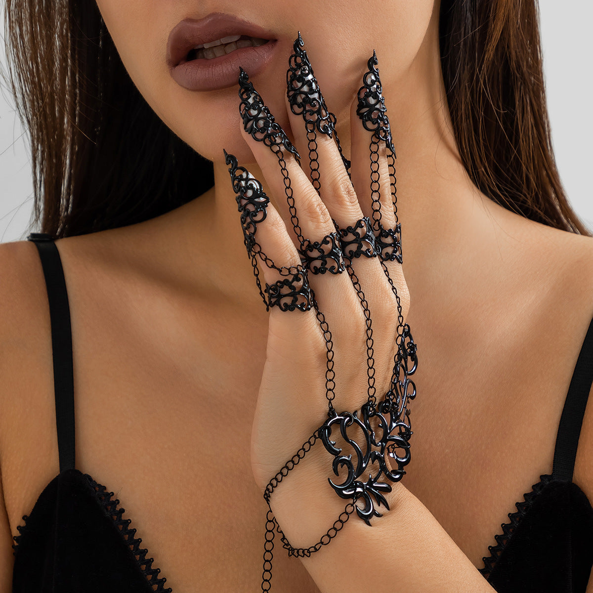 Gothic Punk Hollow Conical Nail Covers – Connected Finger
