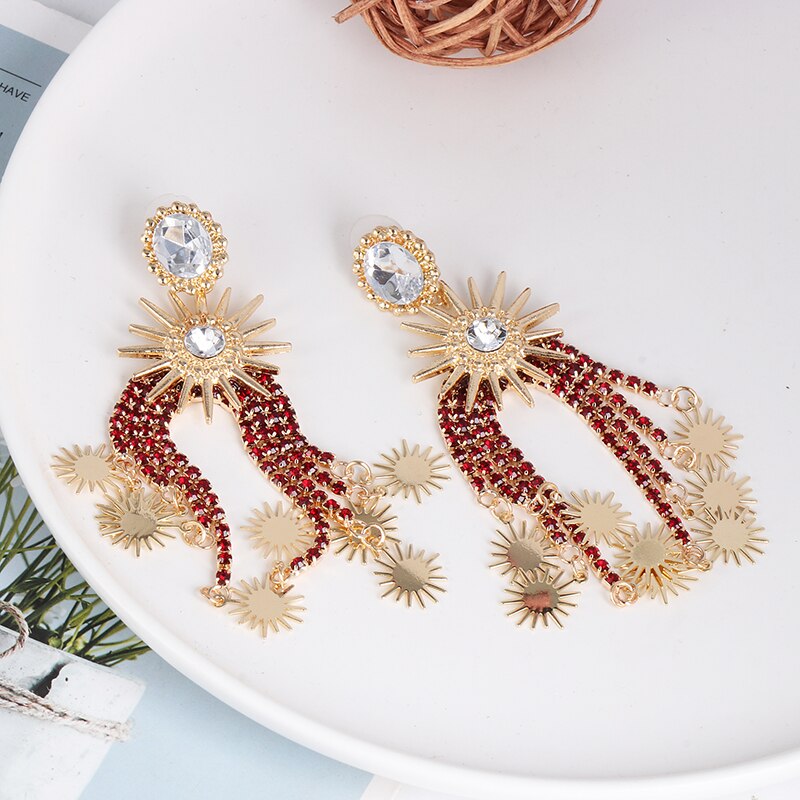 Vintage Ethnic Crystal Tassel Drop Earrings | Star & Claw Chain Statement Jewelry | 4 Styles