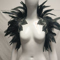 Gothic Style Feather Lace Long Shawl for Halloween Costume, Stage Performance, Masquerade Party