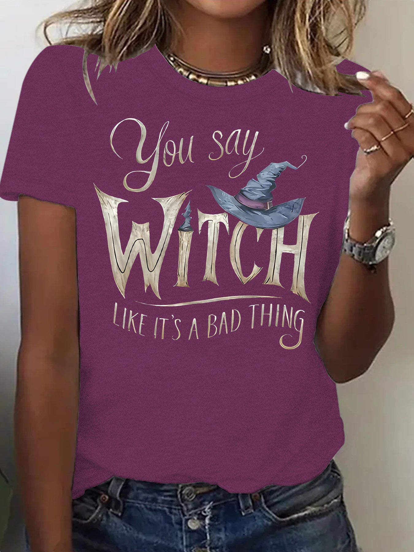 Printed Witch Halloween Short Sleeve Tee