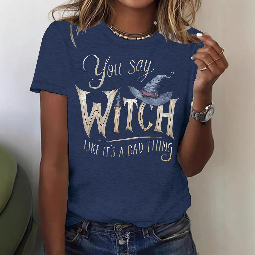 Printed Witch Halloween Short Sleeve Tee