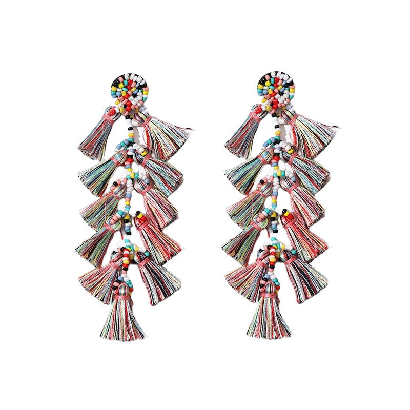 Rice bead tassel earrings