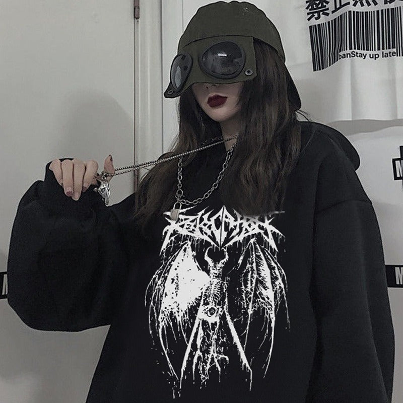 Dark Gothic Oversized Hoodie | Hip-Hop Pullover Sweatshirt